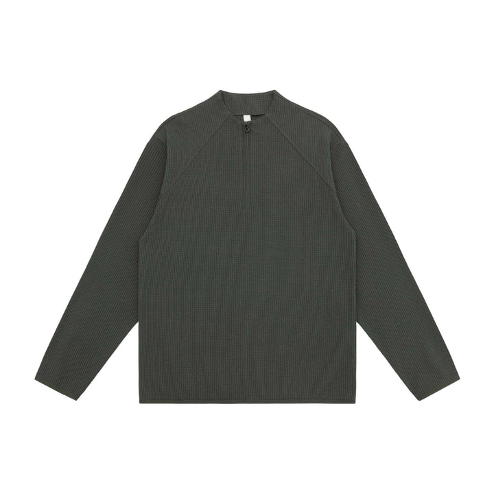 Unisex Waffelstruktur-Halbzip-Pullover mit kurzem Reißverschluss und kastiger Silhouette Drune