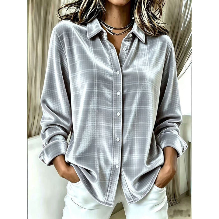 Damen Samt-Hemdbluse mit Karomuster und lockerem Oversize-Schnitt Drune