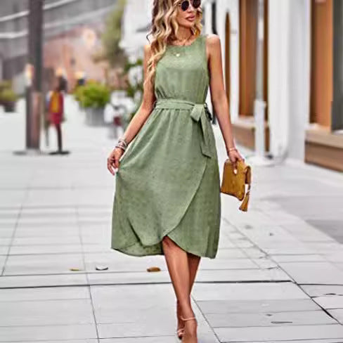 Damen Wickelkleid mit glänzenden Punkten und Taillengürtel Drune