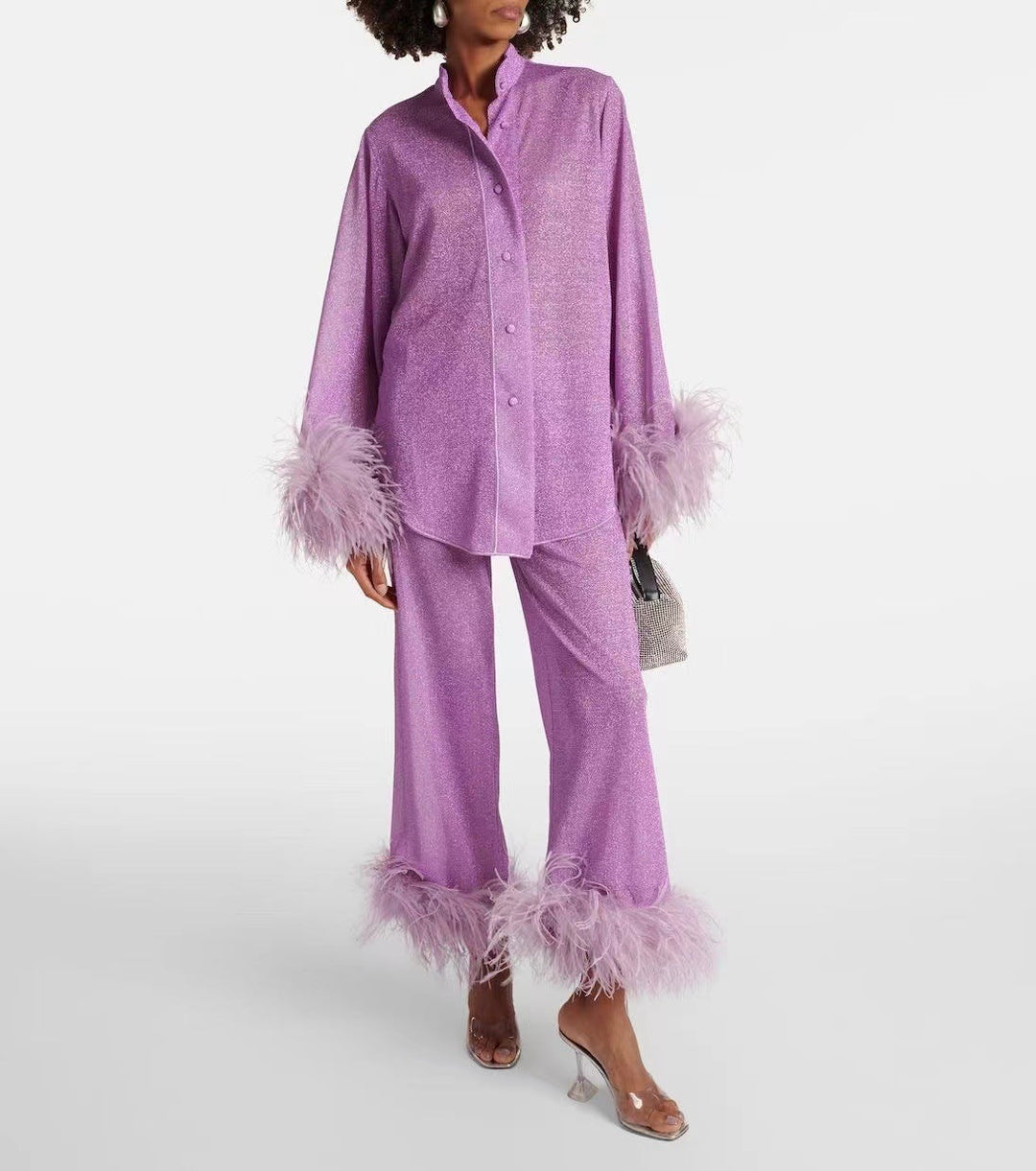 Drune | Herbst Winter Feder Stehkragen Langarmoberteil und Hosen Set