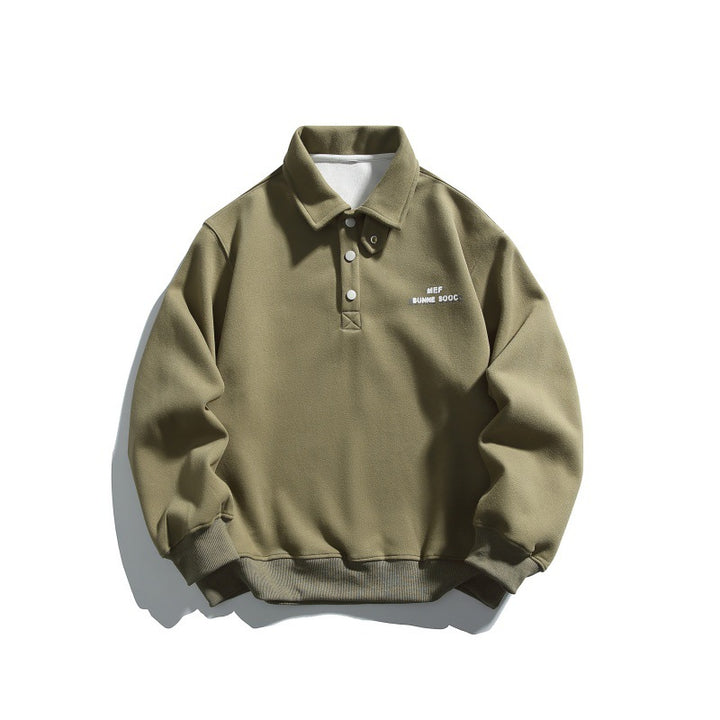 Unisex Casual-Polo-Sweatshirt mit kurzem Druckknopfverschluss und geripptem Saum Drune