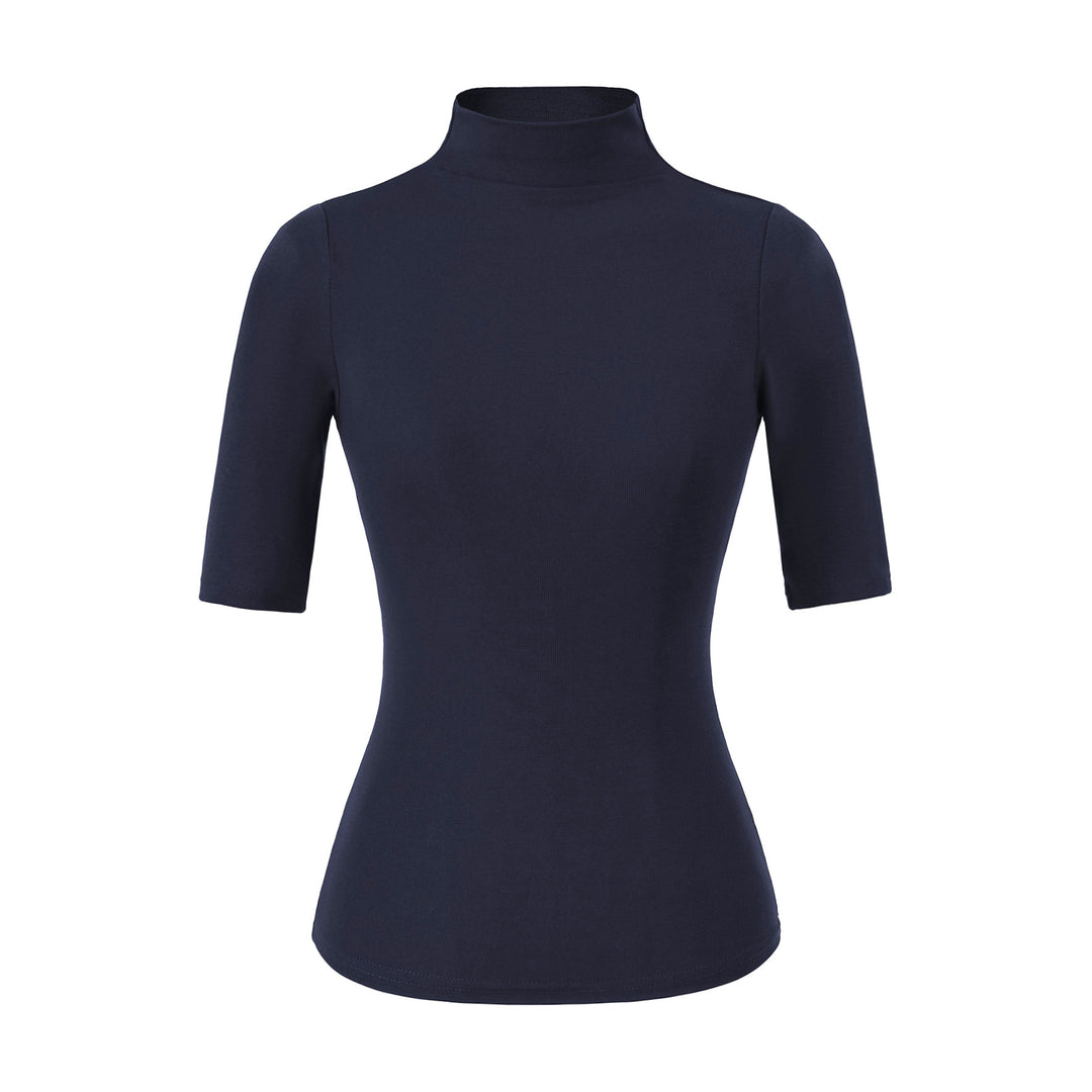 Damen Figurbetontes Stehkragen-Shirt mit halblangen Ärmeln Drune