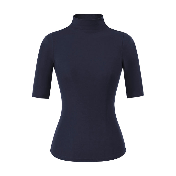 Damen Figurbetontes Stehkragen-Shirt mit halblangen Ärmeln Drune