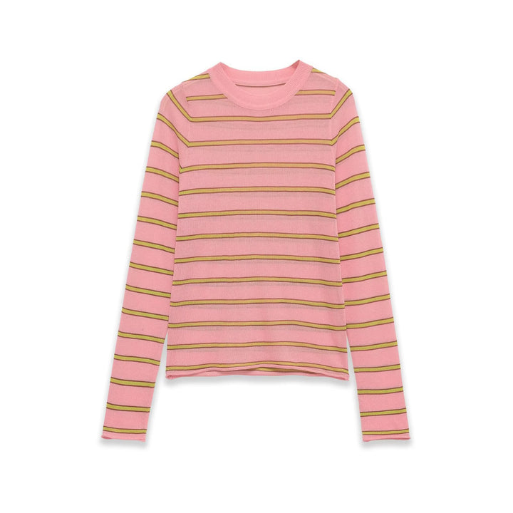 Damen Feinstrick-Pullover im Slim-Fit mit Rundhals und horizontalen Kontraststreifen Drune
