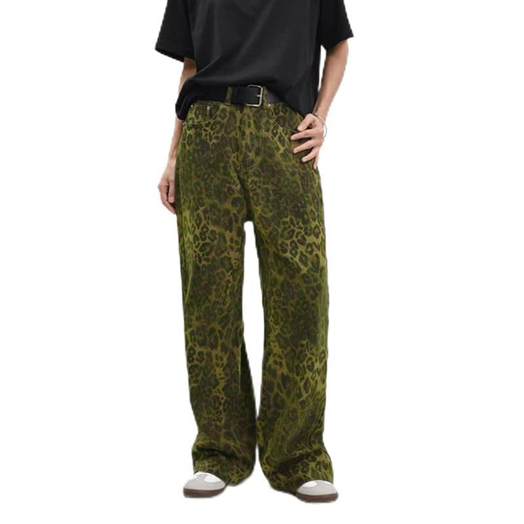 Damen nan weite High‑Waist Palazzohose im Leomuster mit Five‑Pocket‑Schnitt und entspanntem Bein Drune