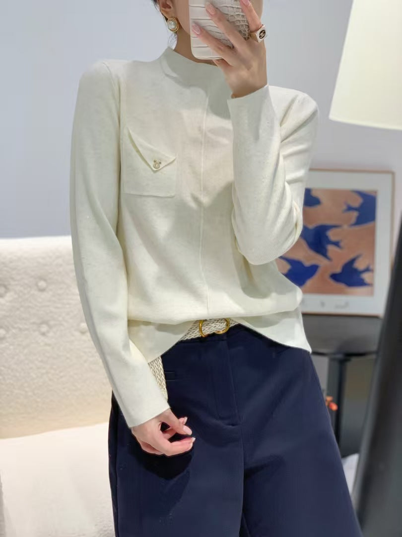 Damen Eleganter Pullover mit Stehkragen Drune