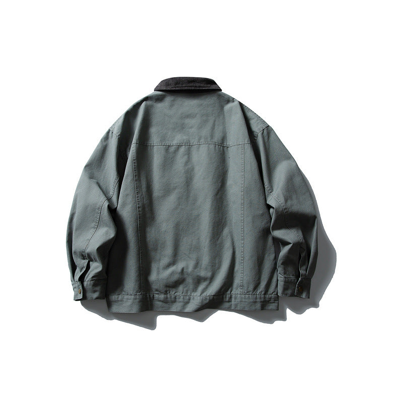Herren Boxy-Canvas-Blousonjacke mit Cordkragen und durchgehendem Reißverschluss Drune