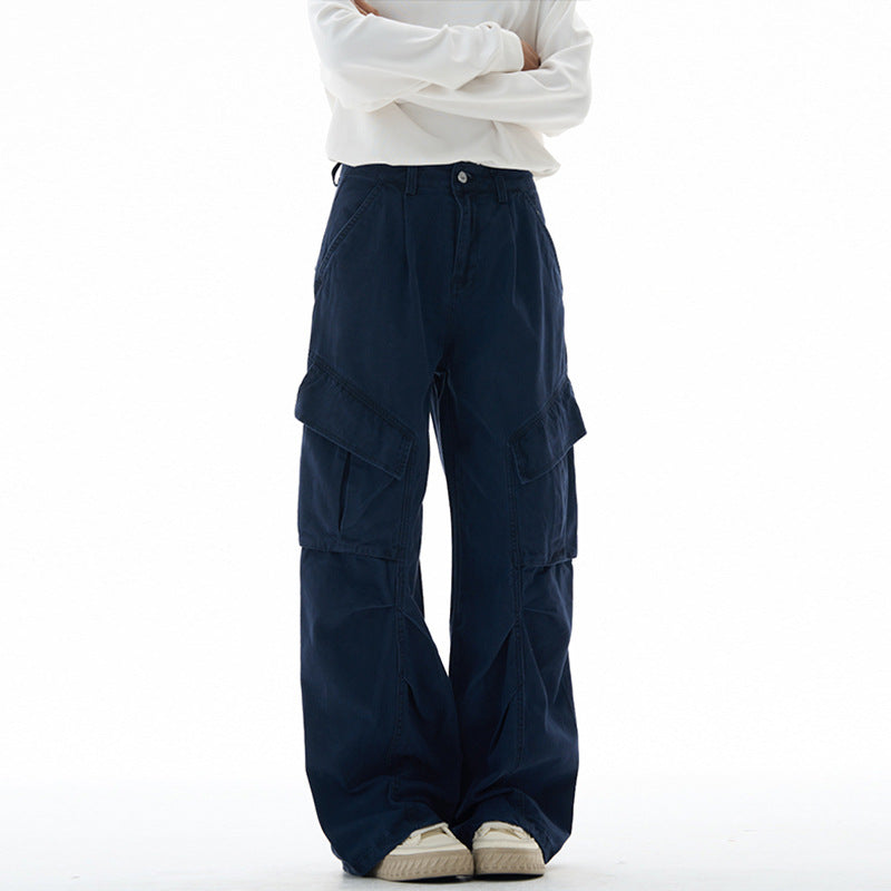 Damen weite Cargohose mit tiefem Schritt und aufgesetzten Taschen Drune