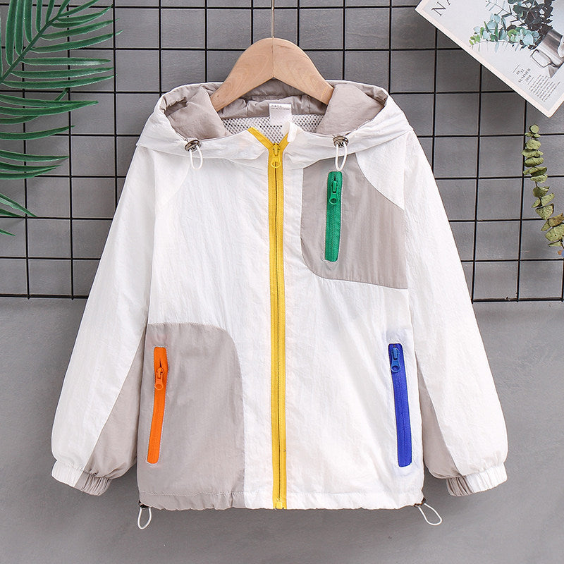 Damen nan leichte Kapuzen-Colorblock-Outdoorjacke mit Mesh-Futter und Mehrfach-Reißverschlusstaschen Drune