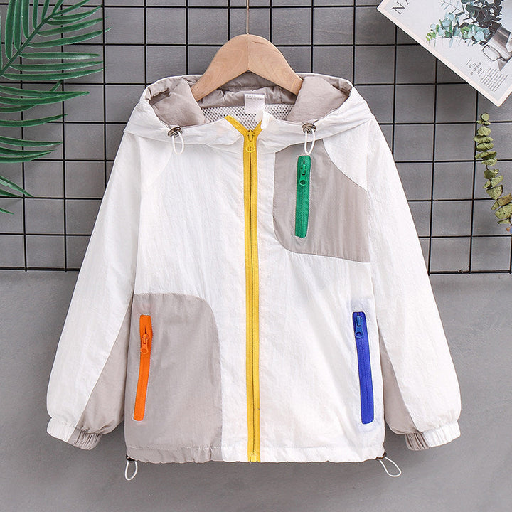 Damen nan leichte Kapuzen-Colorblock-Outdoorjacke mit Mesh-Futter und Mehrfach-Reißverschlusstaschen Drune