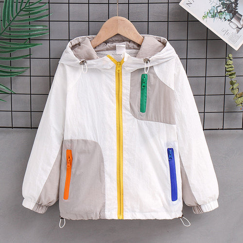 Damen nan leichte Kapuzen-Colorblock-Outdoorjacke mit Mesh-Futter und Mehrfach-Reißverschlusstaschen Drune
