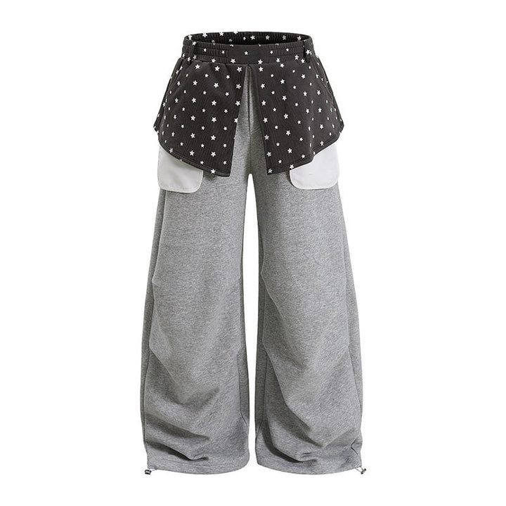 Damen Weite Palazzo-Loungehose mit Lagen-Einsatz, Sternapplikation & großen Kontrasttaschen Drune