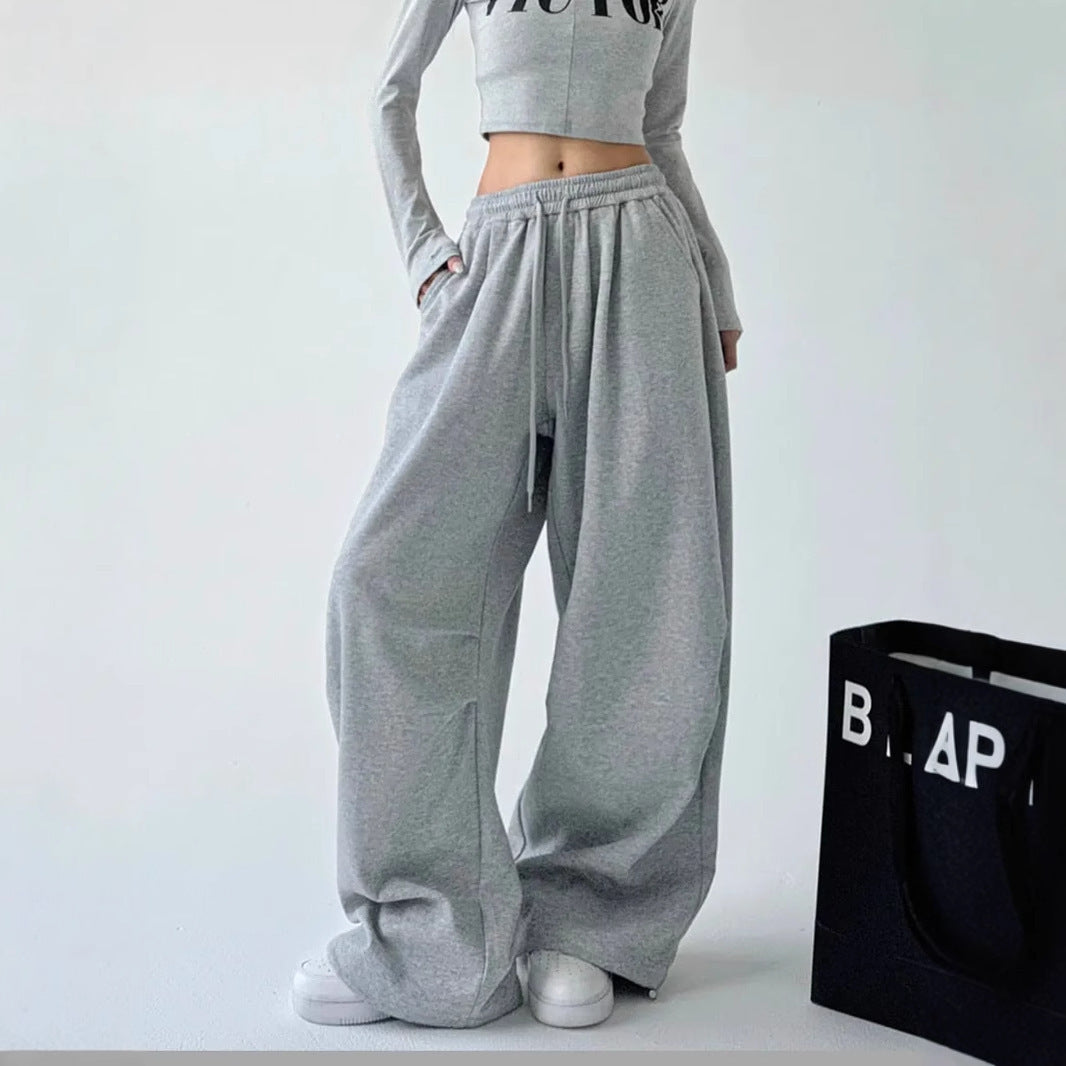 Damen weit geschnittene High-Waist Loungehose mit elastischem Bund, Tunnelzug und seitlichen Eingrifftaschen Drune