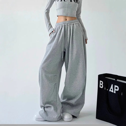 Damen weit geschnittene High-Waist Loungehose mit elastischem Bund, Tunnelzug und seitlichen Eingrifftaschen Drune