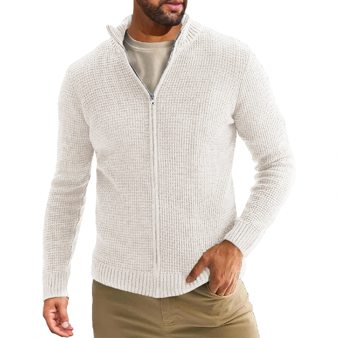 Herren Reißverschluss-Strickjacke mit Waffelstruktur und Stehkragen Drune