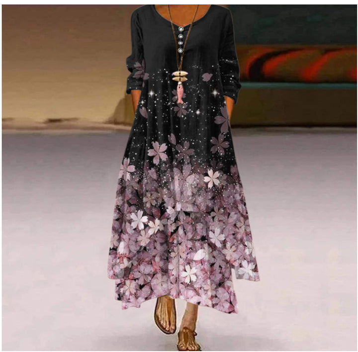 Damen Fließendes Maxikleid mit kunstvollem Blumendruck und asymmetrischem Saum Drune