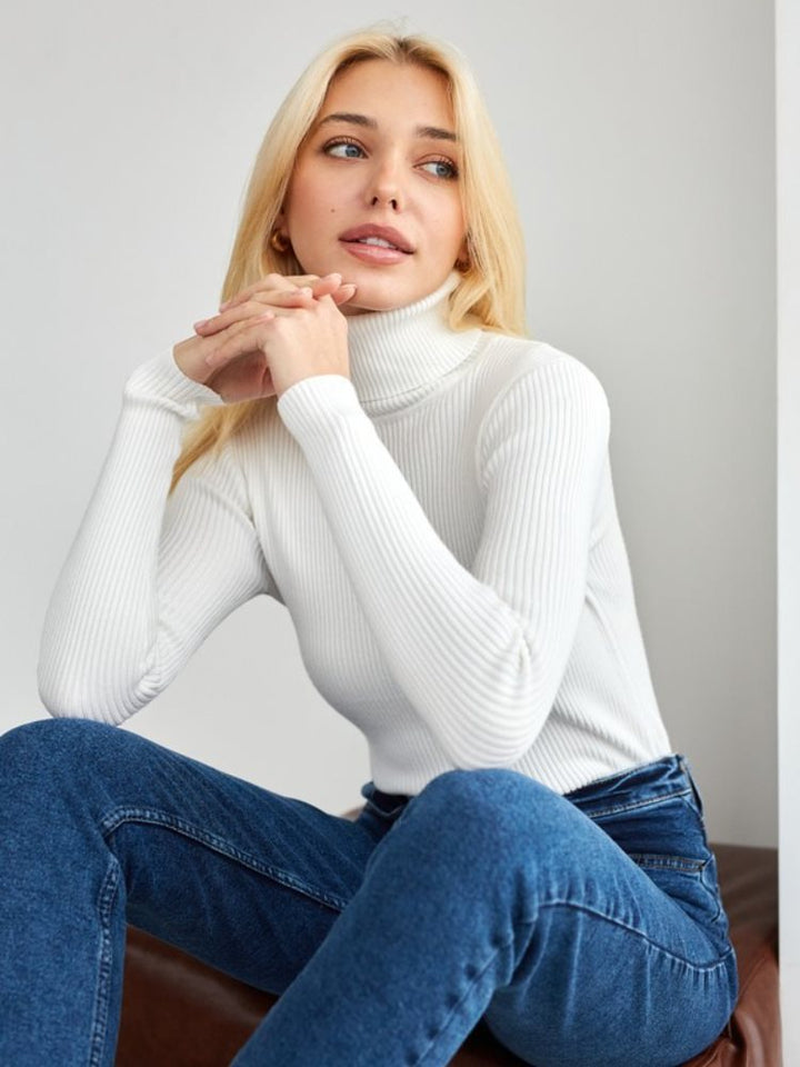 Damen Figurbetonter Rippstrick-Rollkragenpullover Drune