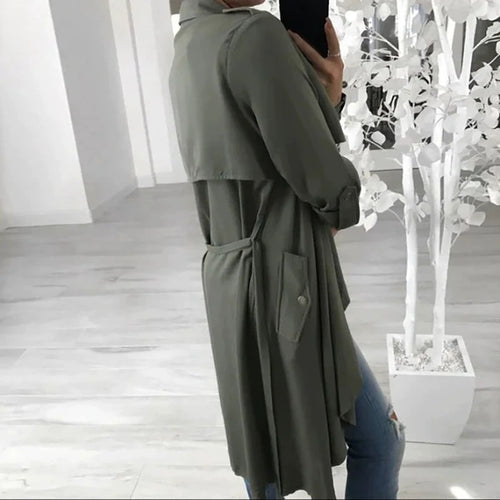 Damen eleganter Wickelcardigan aus weichem Stoff mit langem Schnitt und praktischen Taschen Drune