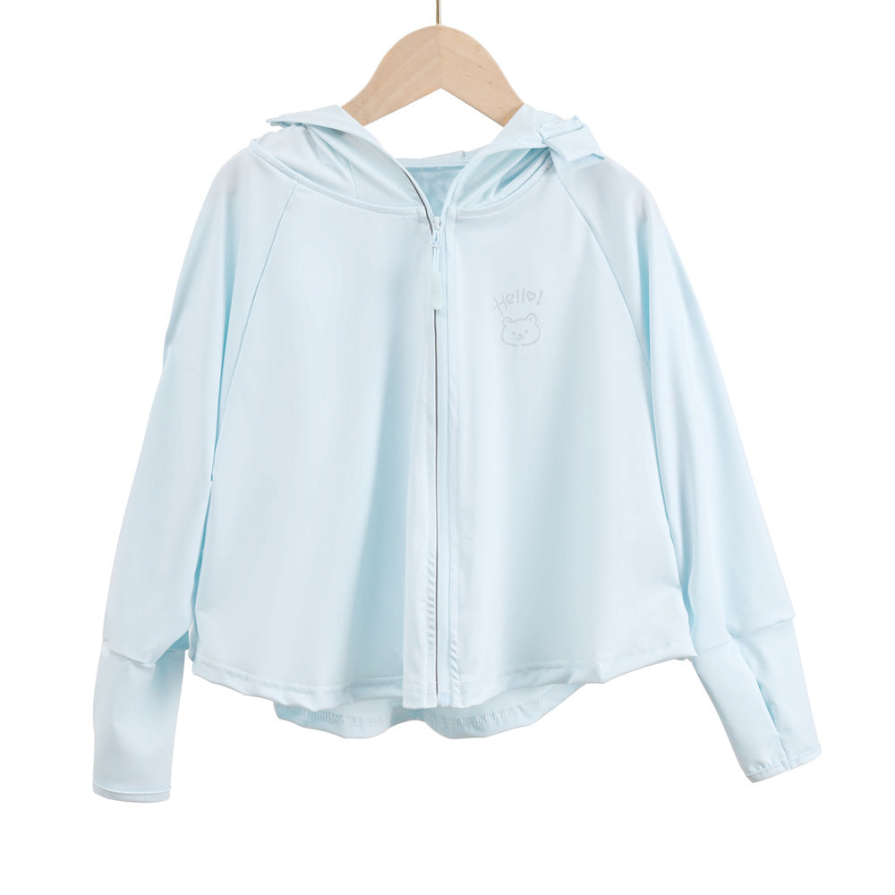 Unisex nan atmungsaktive Kinder-UV-Schutzjacke mit A-Linien-Schnitt, Kapuze und Daumenlöchern Drune