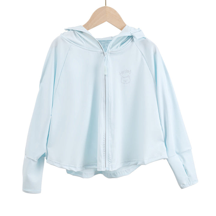 Unisex nan atmungsaktive Kinder-UV-Schutzjacke mit A-Linien-Schnitt, Kapuze und Daumenlöchern Drune