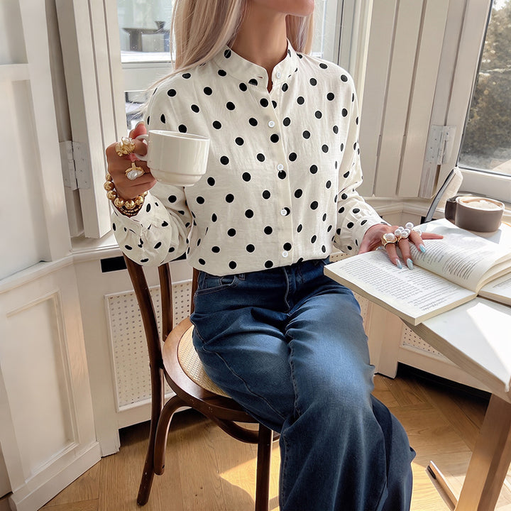 Damen Modische Bluse mit Punkten Drune