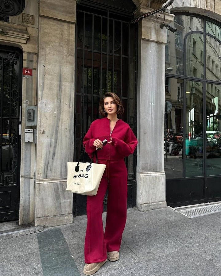 Damen Lässiges Zweiteiliges Lounge-Set mit weitem Oberteil und Flared Pants Drune