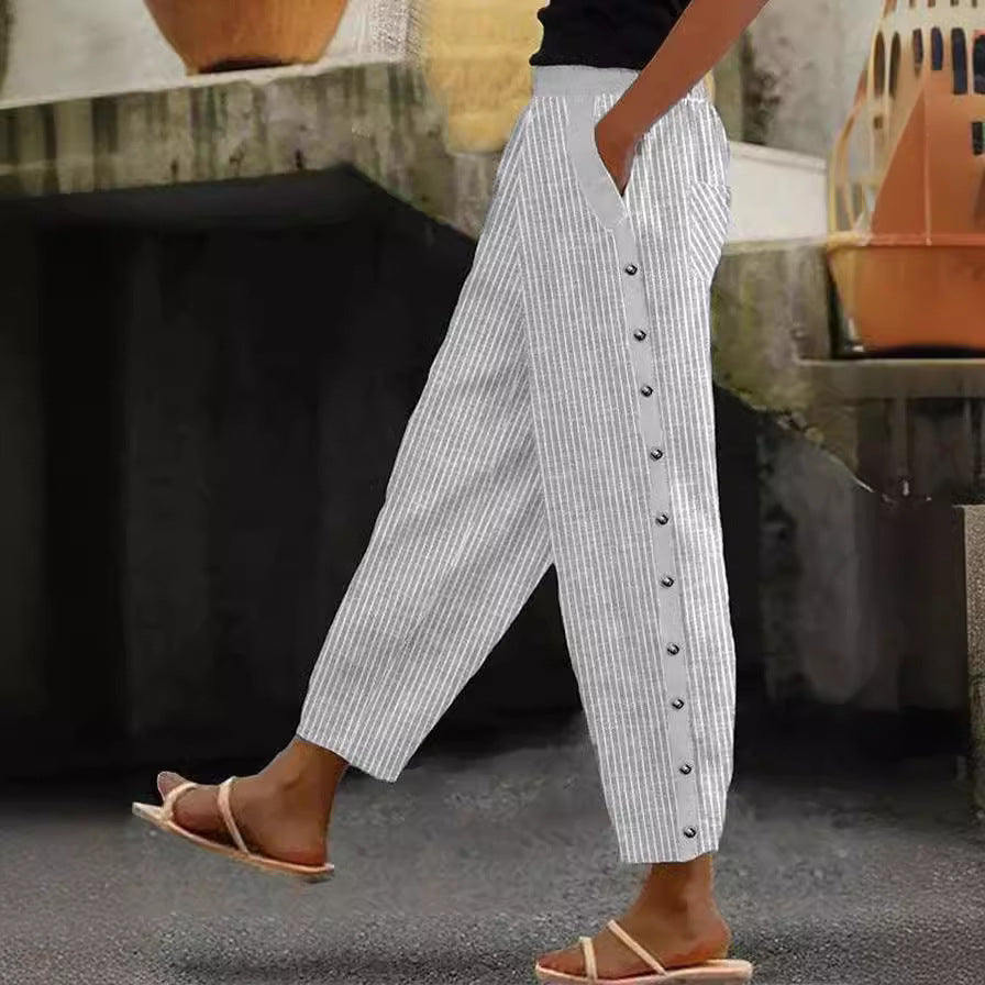 Damen Culotte-Hosen mit hohem elastischem Bund, seitlichem Knopfverschluss und Taschen Drune