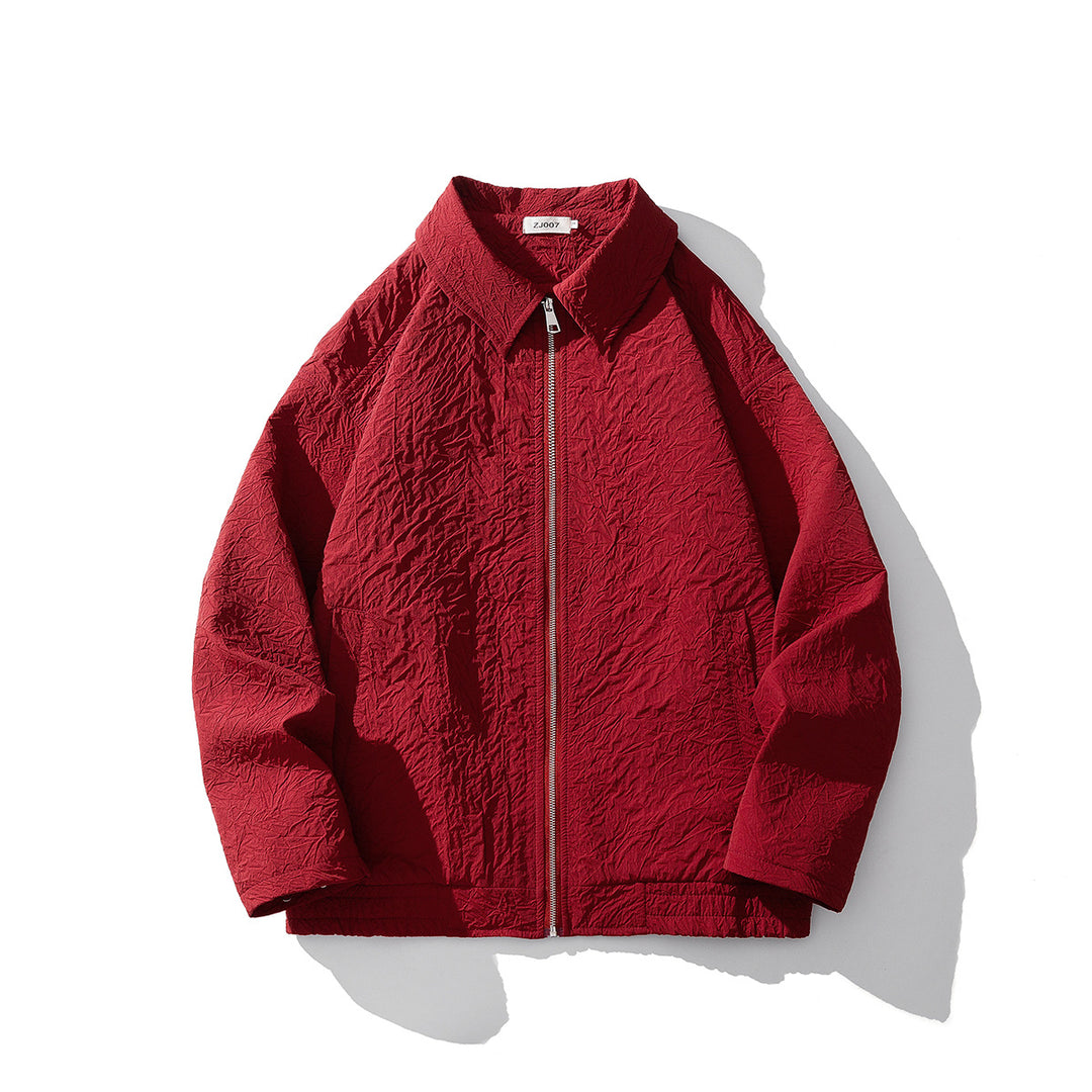 Herren Leichte Crinkle‑Textur Zipjacke mit Hemdkragen und elastischem Saum Drune
