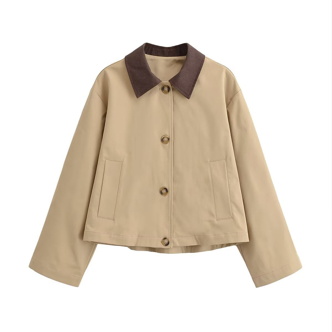 Damen Kurz geschnittene Blousonjacke mit Kontrastkragen und legerer Boxy-Silhouette Drune