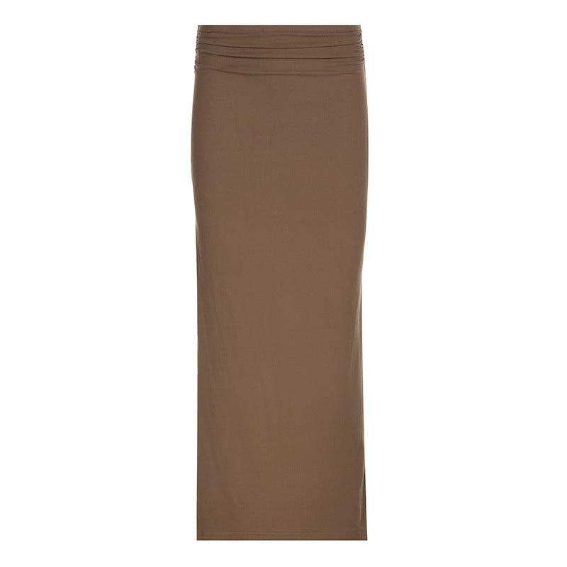 Damen Zweiteiliges Midriff-Set aus Stretchjersey mit V-Ausschnitt Crop-Top und taillenbetontem Maxi-Rock Drune