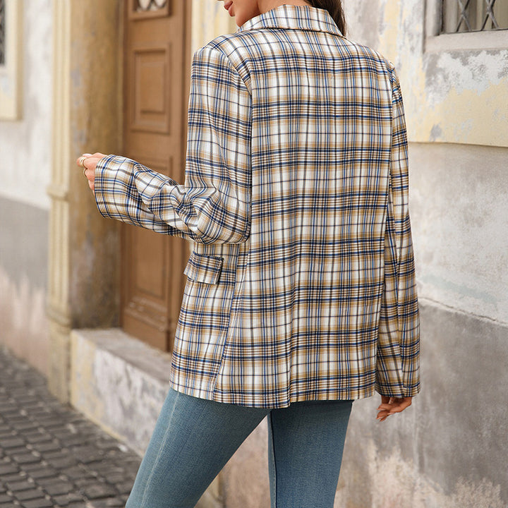 Damen Karierter Blazer mit Stickdetails Drune