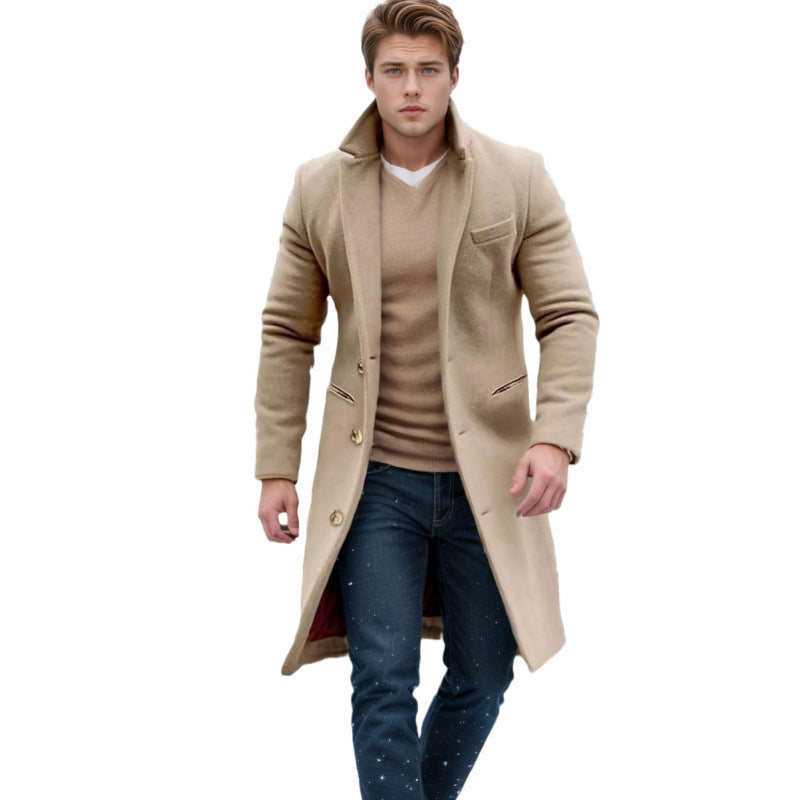 Herren Eleganter einreihiger Langmantel aus Wollmix mit schmaler Silhouette und Reverskragen Drune