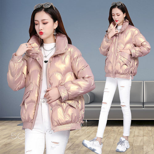 Damen Modische Hochglanz Steppjacke Drune