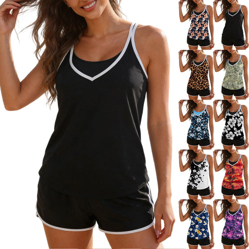 Damen Sportliches Tanktop mit floralen Mustern und bequemen Shorts Drune