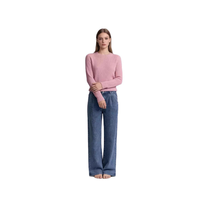 Damen hochgeschnittene weite Jeans im lässigen Stil mit eleganter Faltenlegung Drune