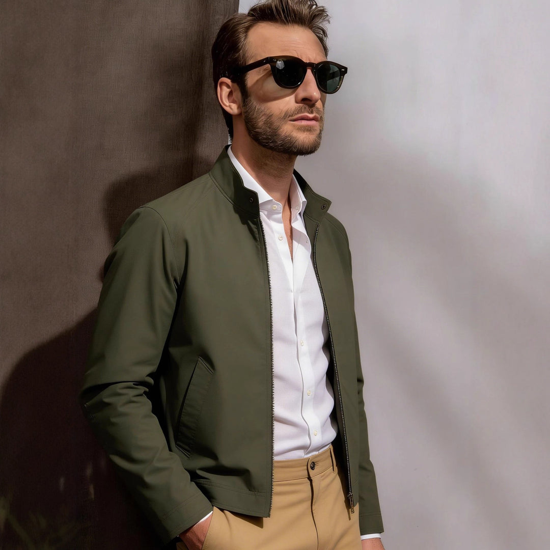 Herren Harrington-Jacke mit Cordkragen, Zweiwege-Reißverschluss und verdeckten Eingrifftaschen Drune