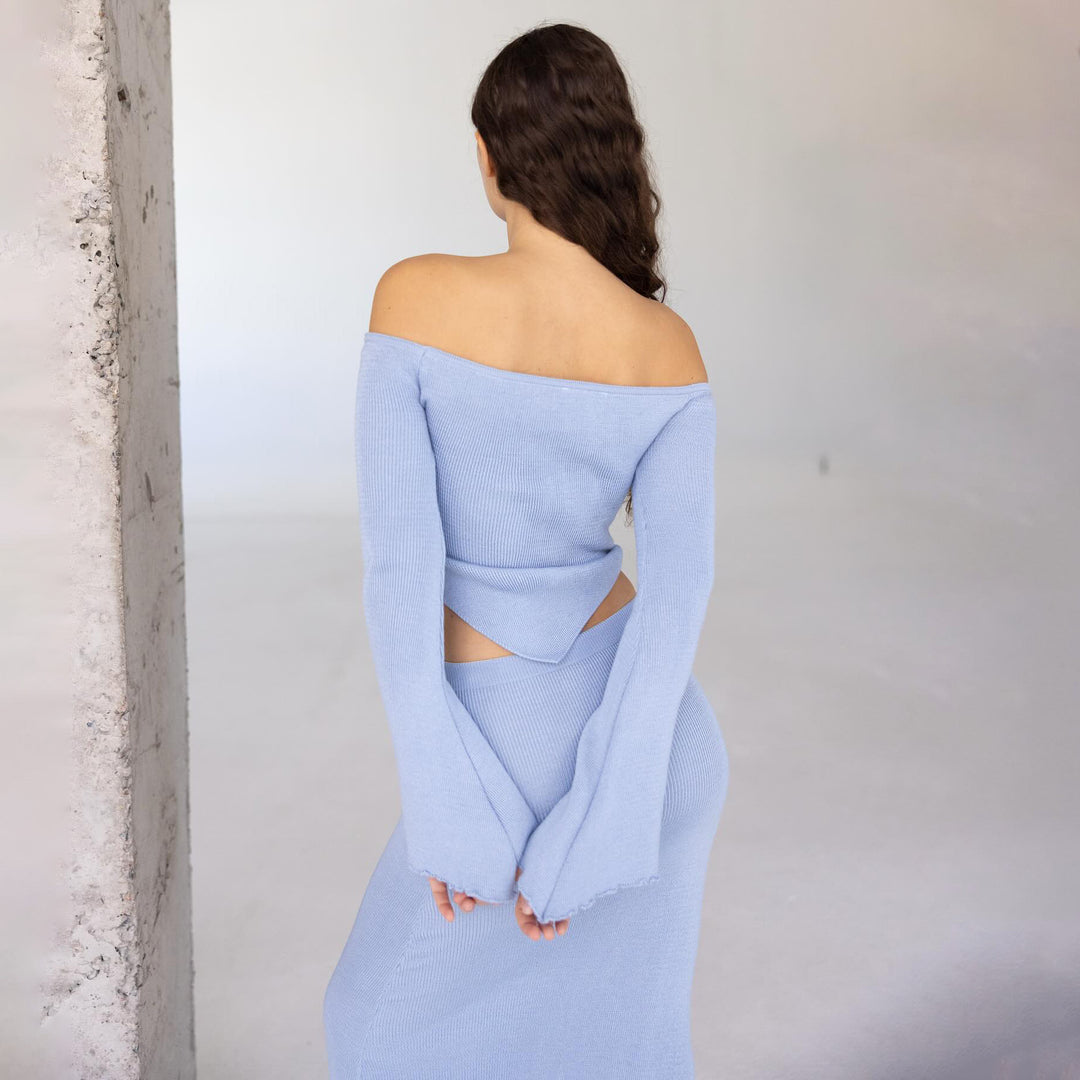 Damen elegantes Two-Piece Set mit schulterfreiem Oberteil Drune
