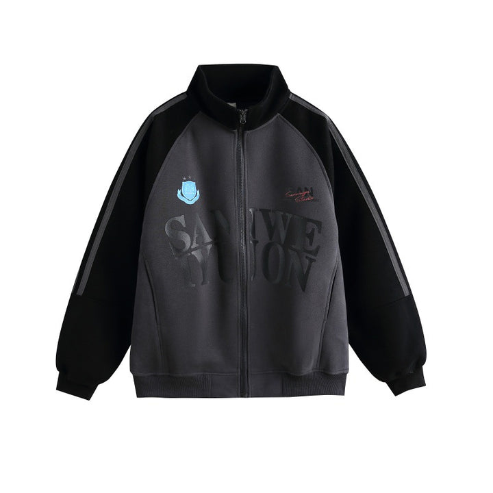 Unisex Oversize College-Trackjacke mit Stehkragen und Raglanärmeln Drune