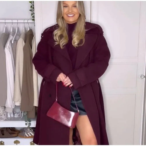 Damen Elegante Oversized-Wolljacke mit tiefem Revers und seitlichen Taschen Drune