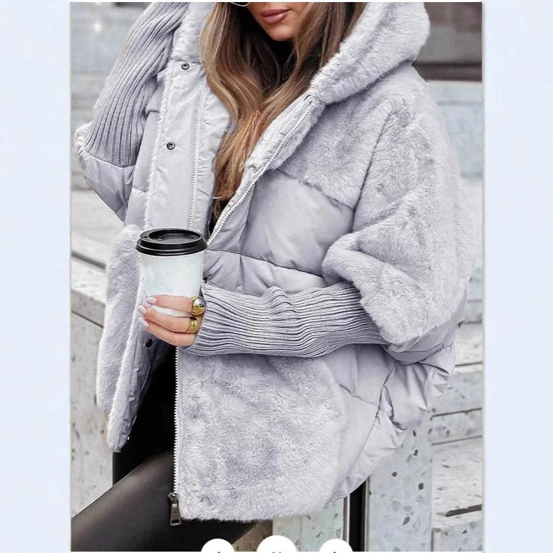 Damen Wattierter Oversize-Parka mit Kunstfellbesatz, Kapuze und Rippbündchen Drune