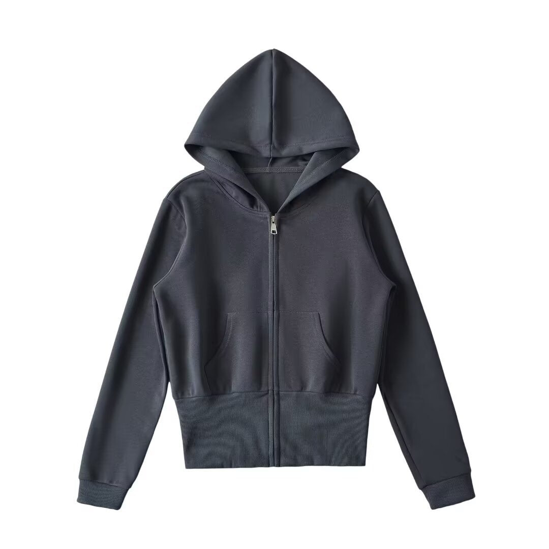 Damen lässige Kapuzenjacke mit Reißverschluss und praktischen Taschen Drune