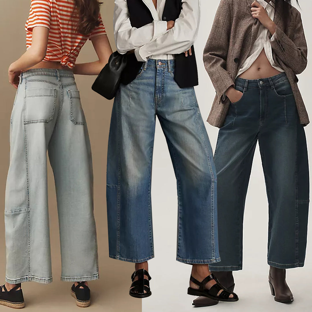 Damen weite Denim-Hose im modernen Schnitt mit hohem Bund Drune