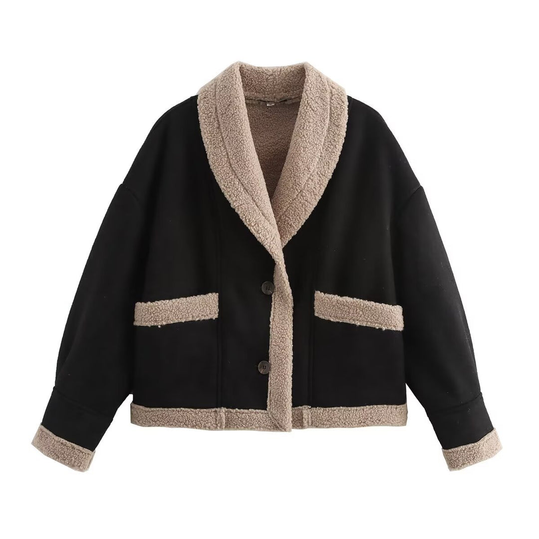 Damen kuschelige Oversized-Jacke mit weichem Innenfutter und eleganter Knopfleiste Drune