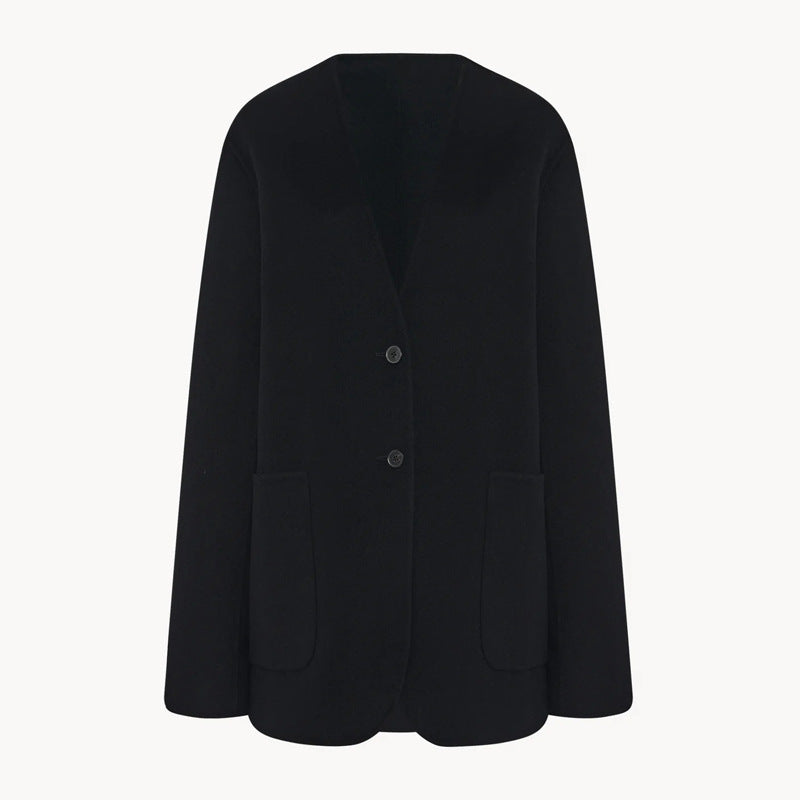 Damen eleganter Strickblazer mit großem Revers und praktischen Taschen Drune