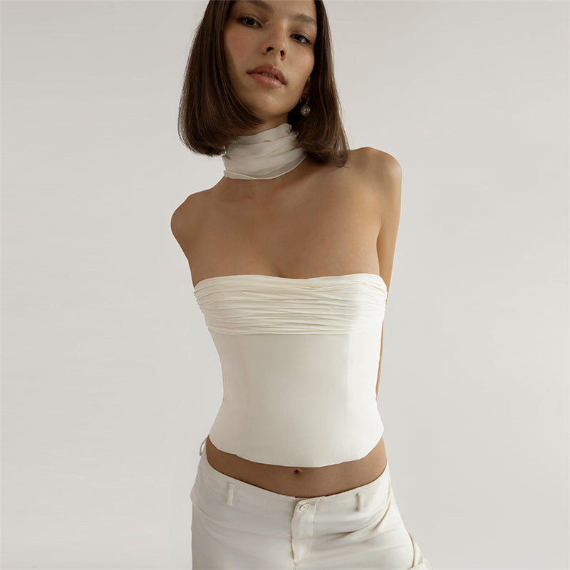 Damen Bandeau-Top mit eleganter Chiffonüberwurf Drune
