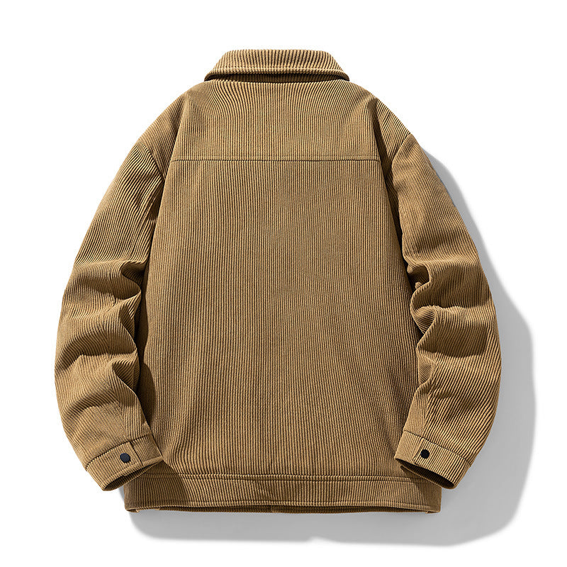 Männliche -Cord-Jacke mit Kunstschafsleder-Futter und Druckknopfverschluss Drune