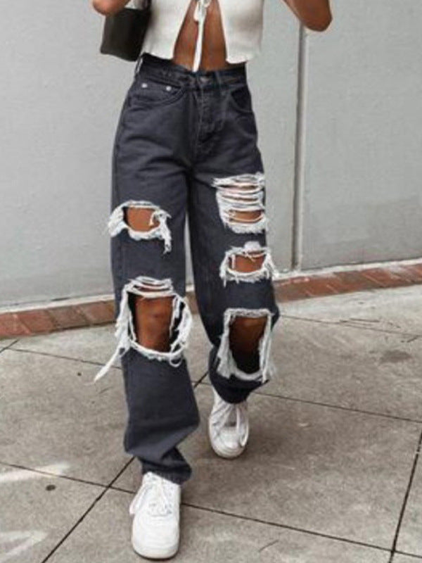 Drune Damenjeans mit Rissen und Washed-Effekt