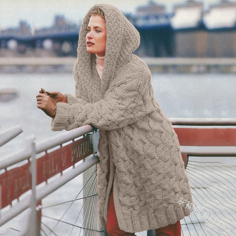 Damen Grobstrick-Cardigan mit Kapuze und strukturiertem Muster Drune