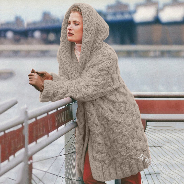 Damen Grobstrick-Cardigan mit Kapuze und strukturiertem Muster Drune