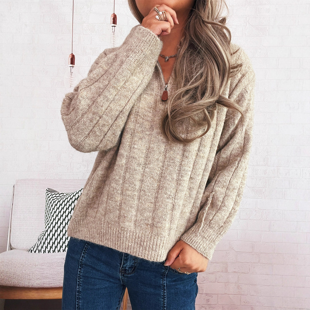 Damen lässiger Pullover mit Stehkragen und kurzen Ärmeln Drune